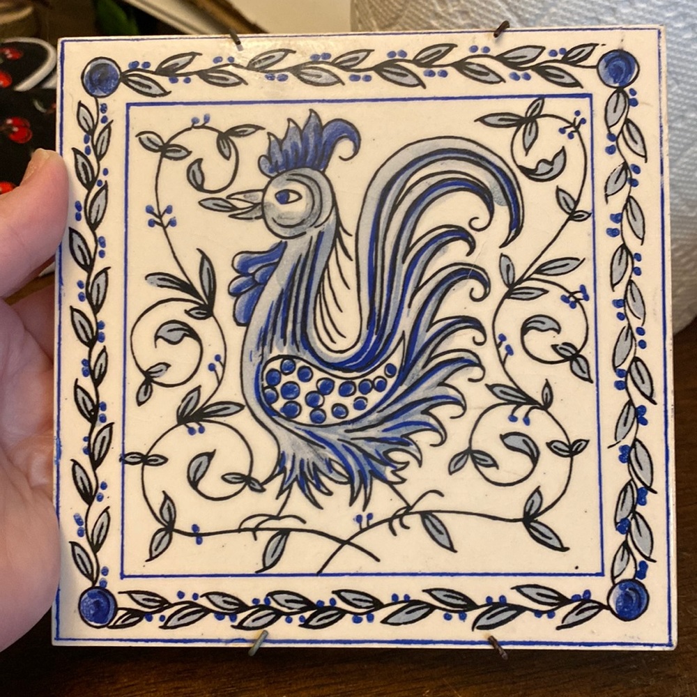 Hand Painted Rooster Trivet from Portugal